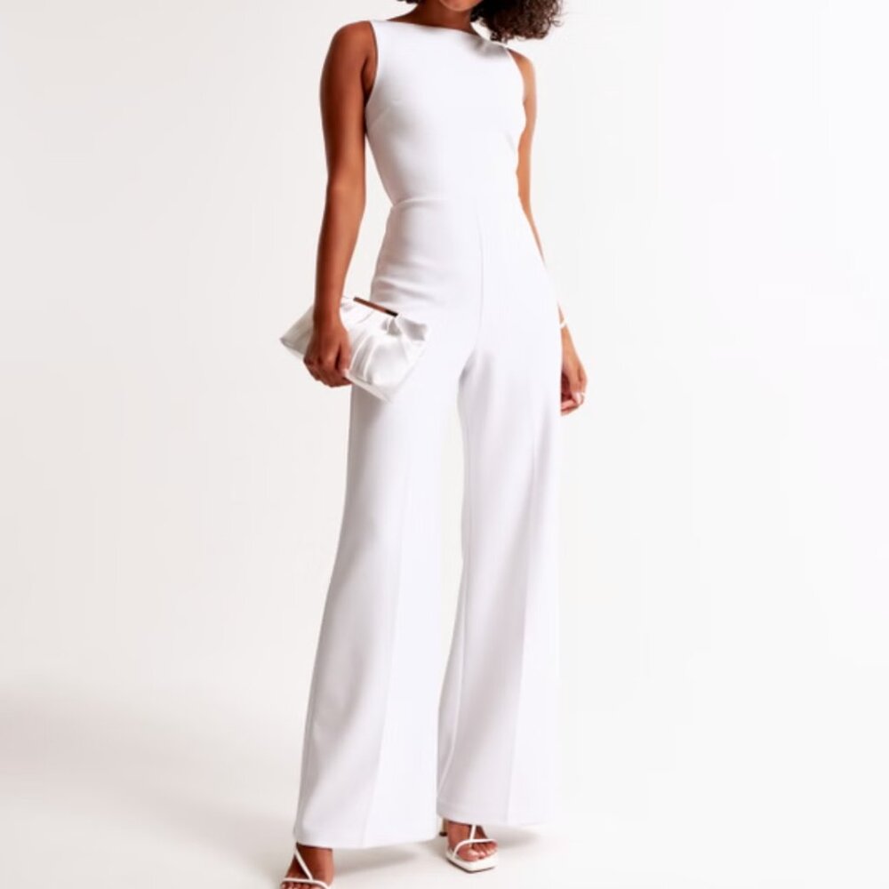 Abercrombie Clasp-Back White Jumpsuit, Medium Tall